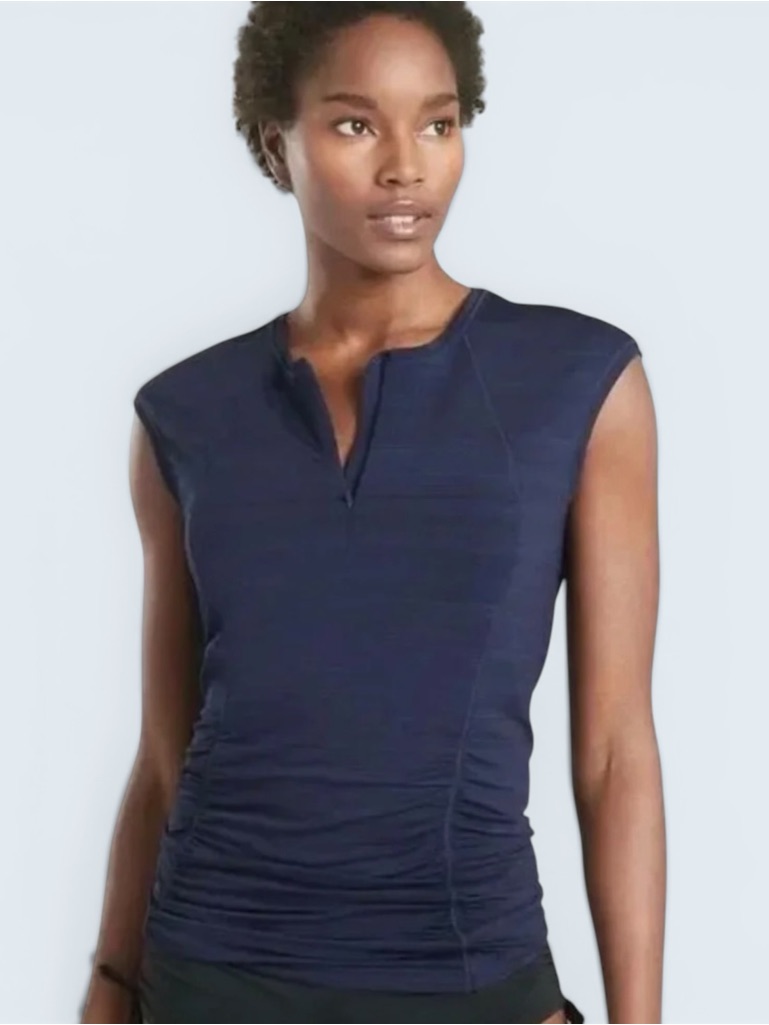 Athleta Sleeveless Navy Pacifica Ruched Tank Top, Size M, Msrp $89
